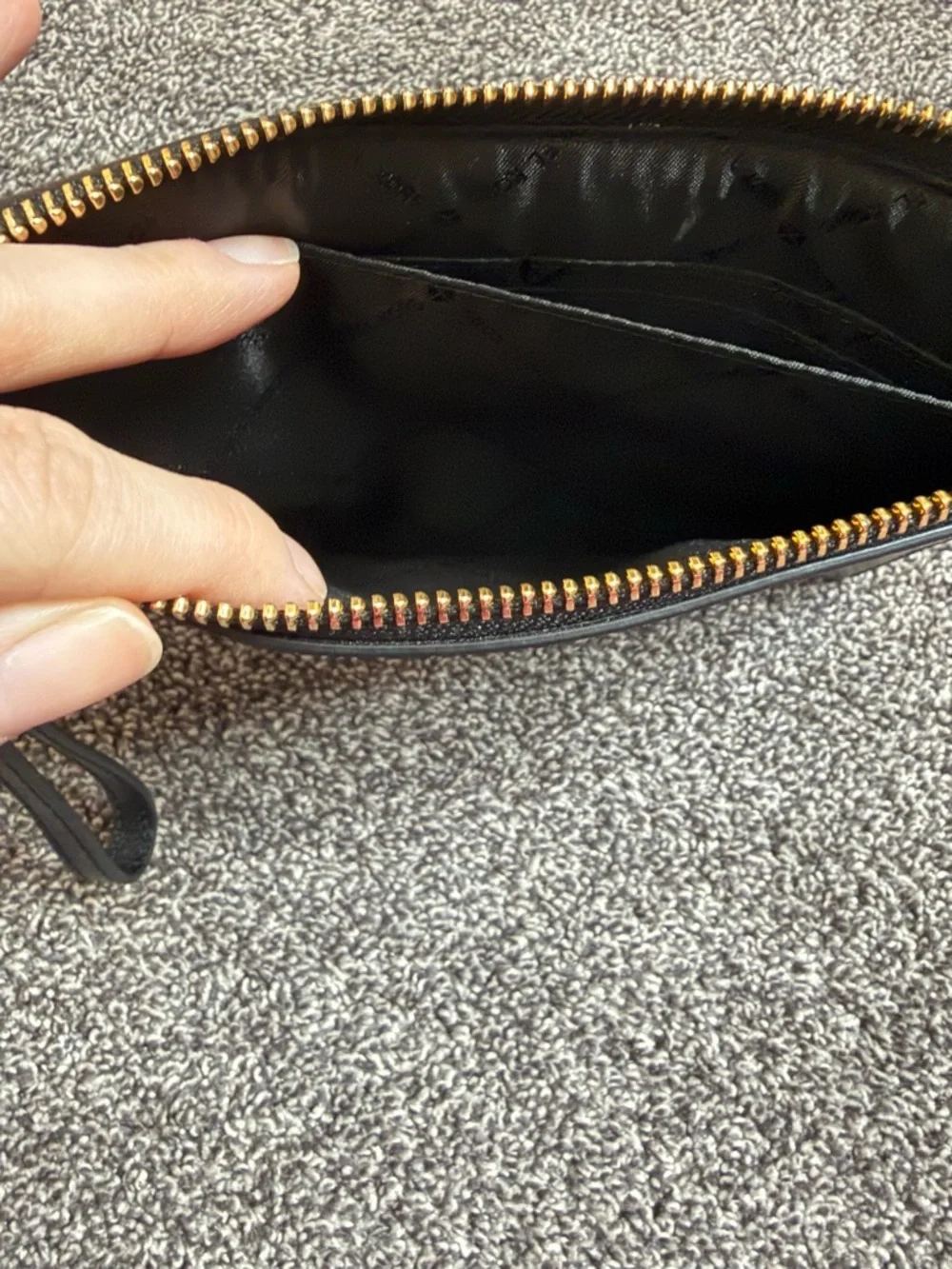 Michael Kors Nouveau Black Leather Gold Studded Floral Clutch Wristlet Bag